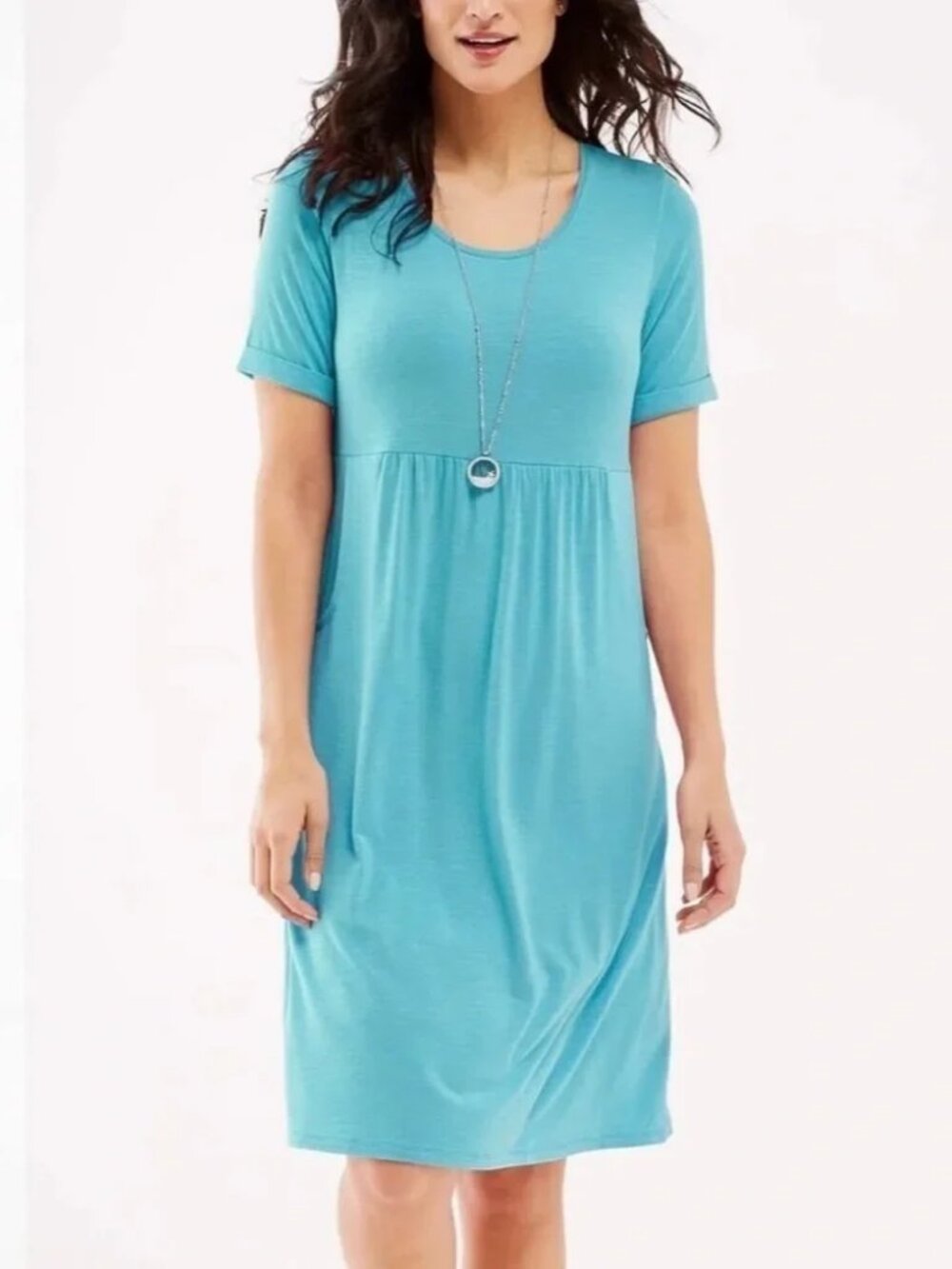 J. Jill Aqua Short Sleeve Scoop Neck Dress